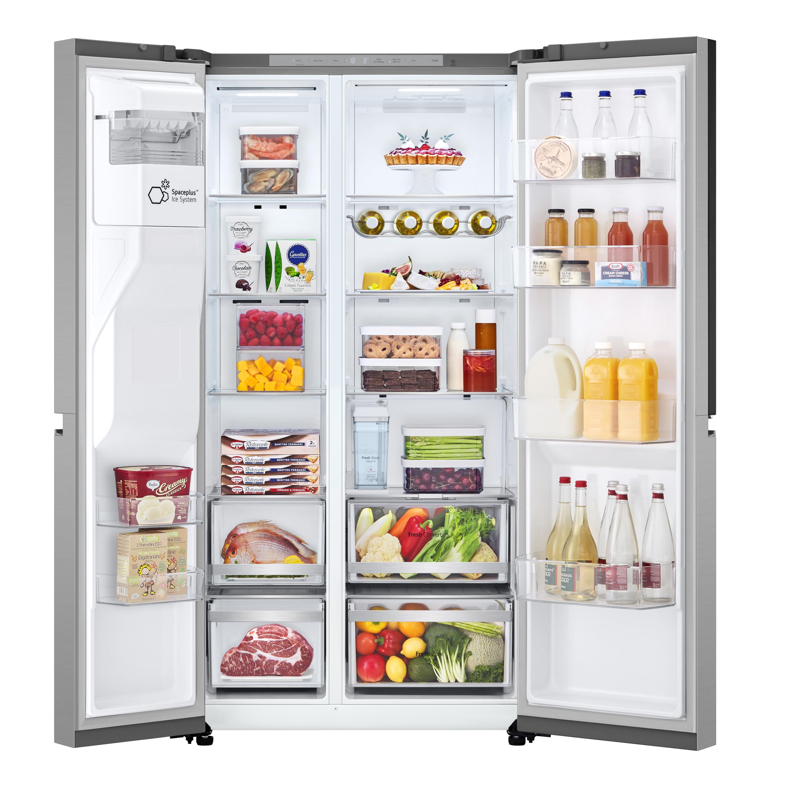 LG GSJE81PYBD Side-by-Side Kühlschrank mit Gefrierfach (628 L, Energieklasse D) mit Eis- und Wasserspender, UVNano, DoorCooling+, Smart Inverter Compressor, Silber