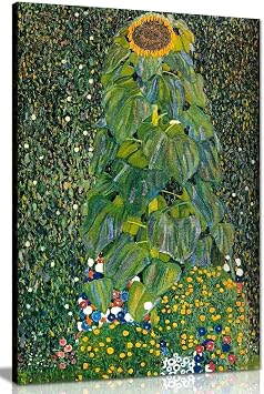 Gustav Klimt Sunflower Canvas Wall Art, Framed Ready to Hang 18x12in
