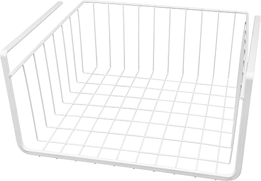 White Wire Under-Shelf Storage Basket, 11-Inch Durable Organization Solution for Kitchen, Pantry, and Closet
