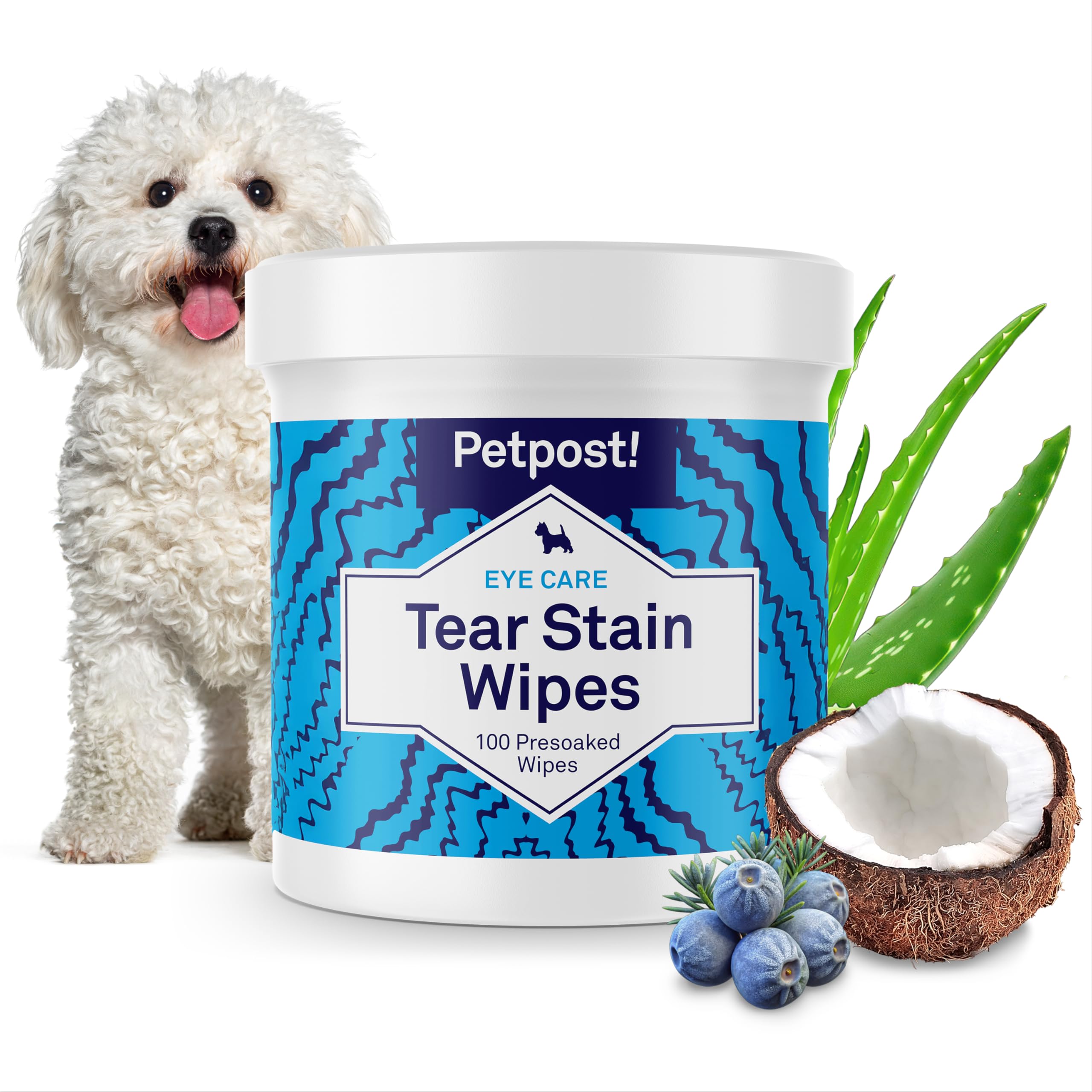 Petpost Tear Stain Remover Wipes for Dogs | 100 Count Gentle Eye Wipes with Juniper Berry & Coconut | Dog Face Wipes for Tear Stains & Eye Discharge | Soft Cotton Pads, Bleach Free