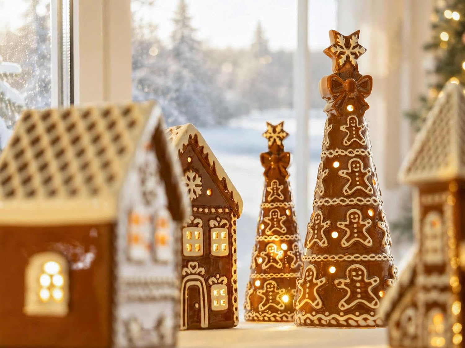 Gingerbread Christmas Decorations 5PCS Gingerbread House Set w/Tea Lights