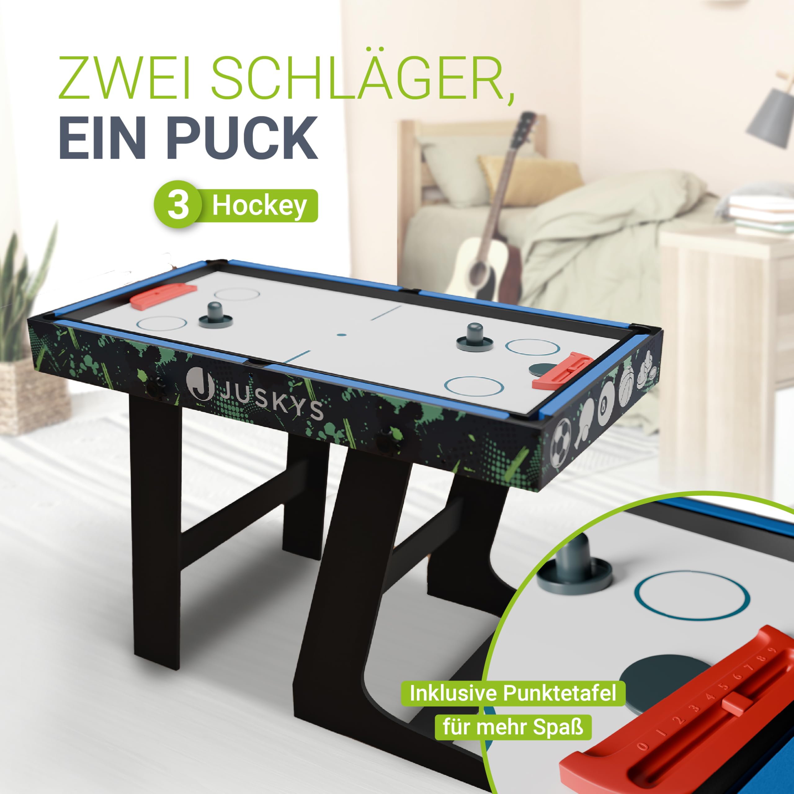 Juskys 5in1 Spieltisch Ballzauber - Multifunktionstisch klappbar mit Tischtennisplatte, Tischkicker, Billardtisch, Hockey & Basketball