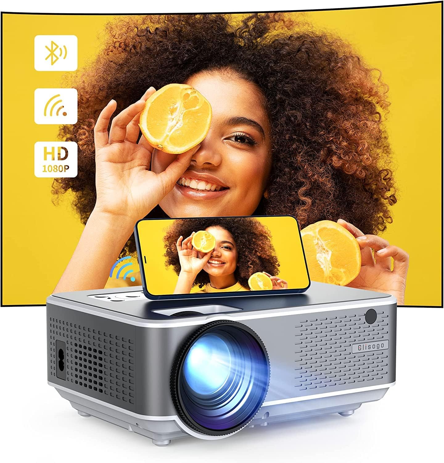 Projector, WiFi Projector 12000L Native 1080P Full HD Projector 4K Supported, 300" Movie Projector with Sync Screen&Zoom Function, Support iOS/Android Win/PC/DVD/TV with Portable Bag