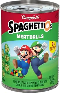 SpaghettiOs Super Mario Bros Canned Pasta with Meatballs - Fun Shaped O's, Tomato Sauce, 11g Protein, 15.6 oz