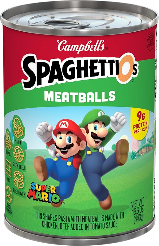 SpaghettiOs Super Mario Bros Canned Pasta with Meatballs, 15.6 oz Can