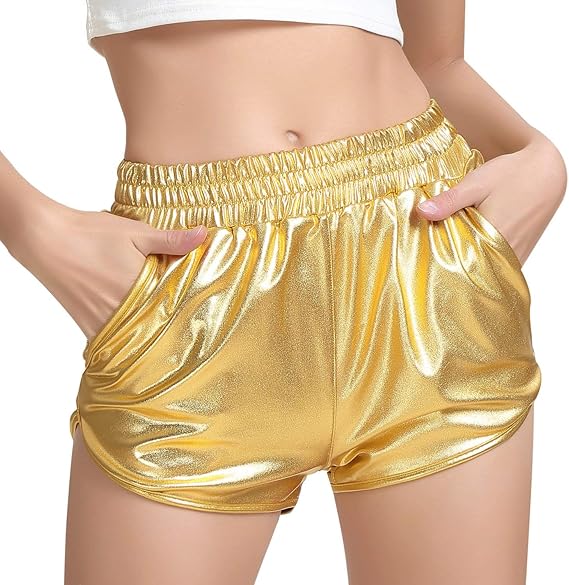 Women's Metallic Shorts Yoga Shiny Sparkly Hot Drawstring Outfit Short - View #8