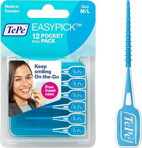 TEPE Púas de hilo dental, palillos de dientes, palitos de hilo dental, EasyPicks ML, azul, paquete de 12