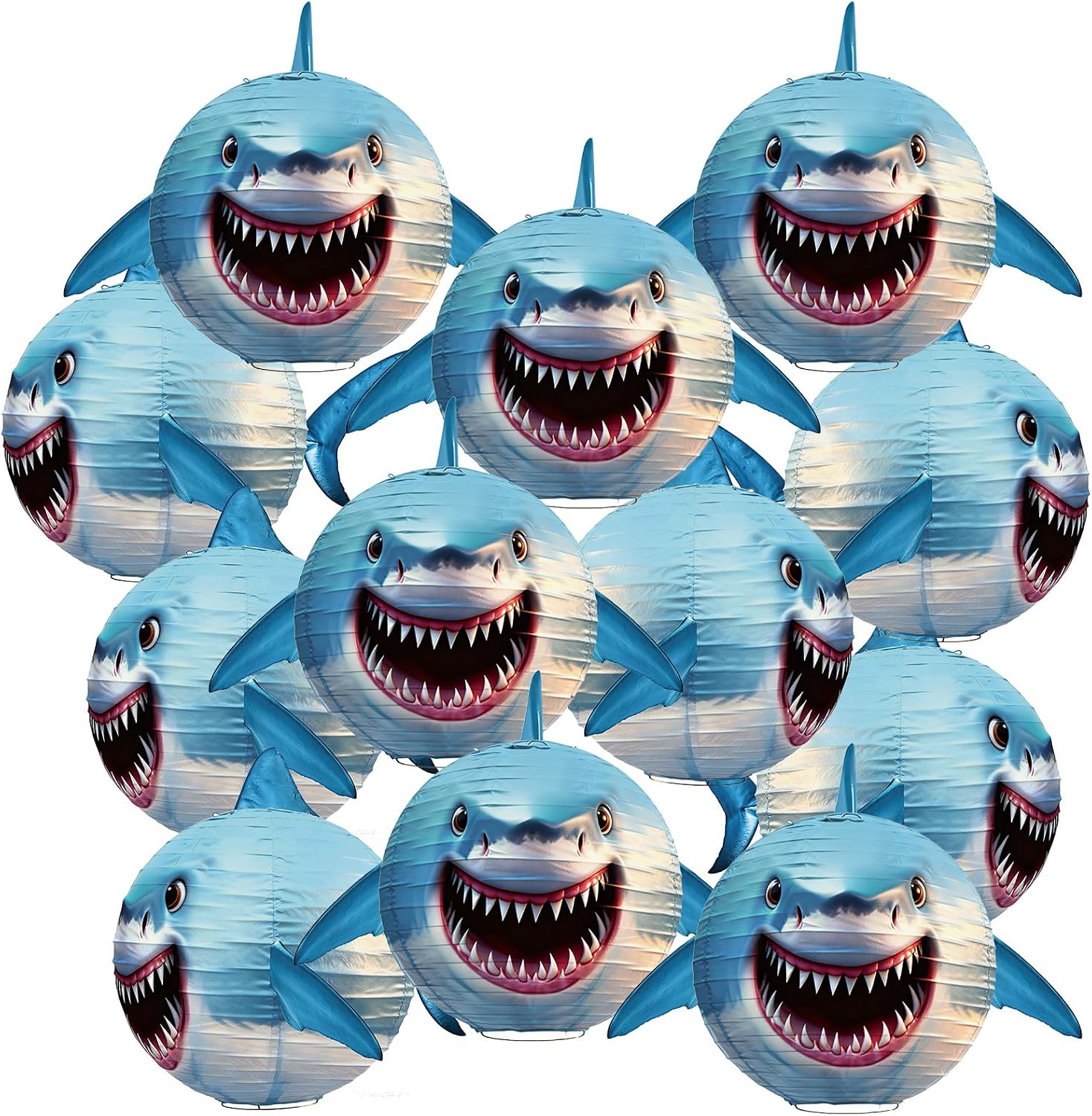 12Pcs Shark Paper Lanterns 8 Inch Under the Sea Party Decorations Round Hanging Shark Lanterns Ocean Animal Theme Hanging Decor for Summer Indoor Outdoor Birthday Under The Sea Ocean Nautical Supplies