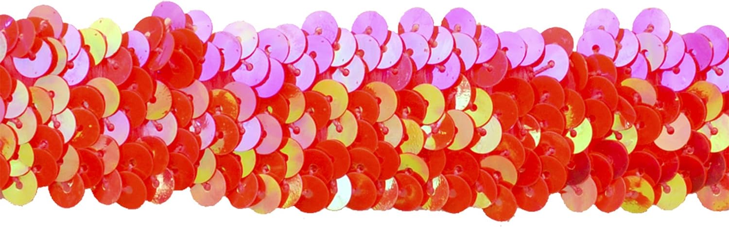 Sequin Trim 1-Inch Wide Polyester Stretchable Rolls for Arts and Crafts, 10-Yard, Fuchsia