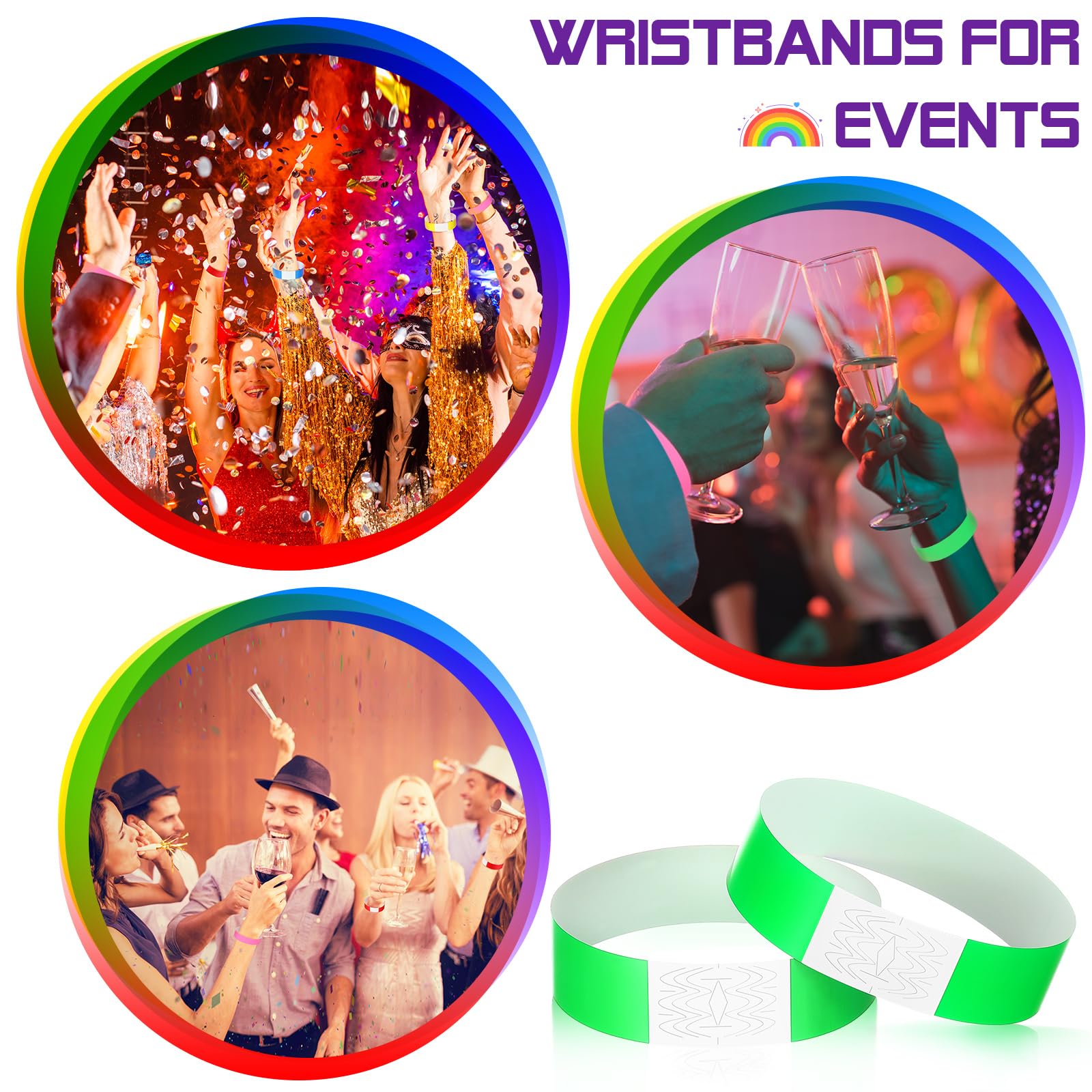 Braccialetti Identificativi Impermeabili 1200 Pezzi per Eventi Concerto Club Parco Acquatico (Verde Neon)