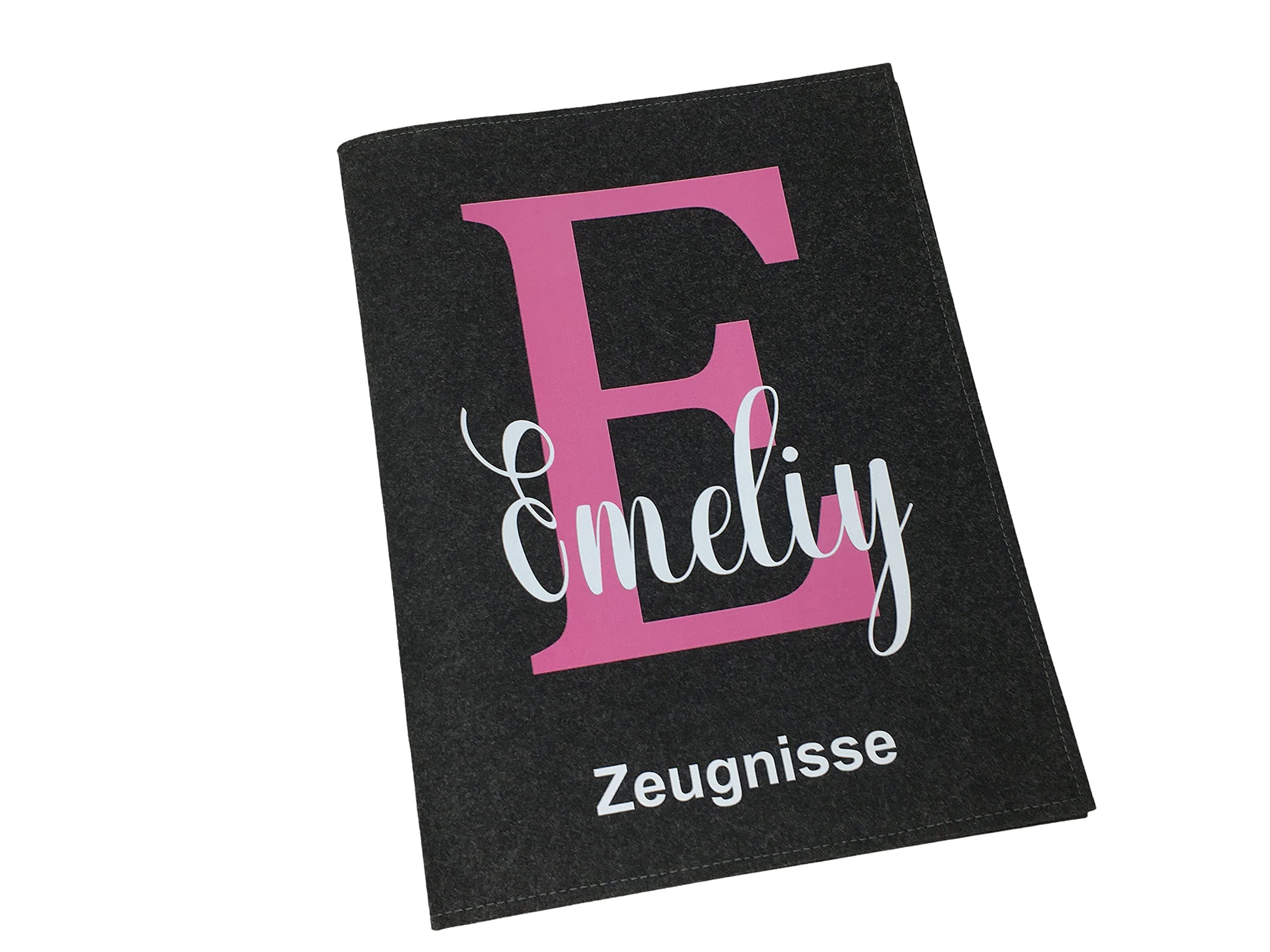 Zeugnismappe mit Namen - Mädchen und Jungen - Personalisiert Filz A4 Buchstabe Pink - Dokumenten Urkunden Mappe Kinder - Hefter Zeugnisse - Sichtbuch