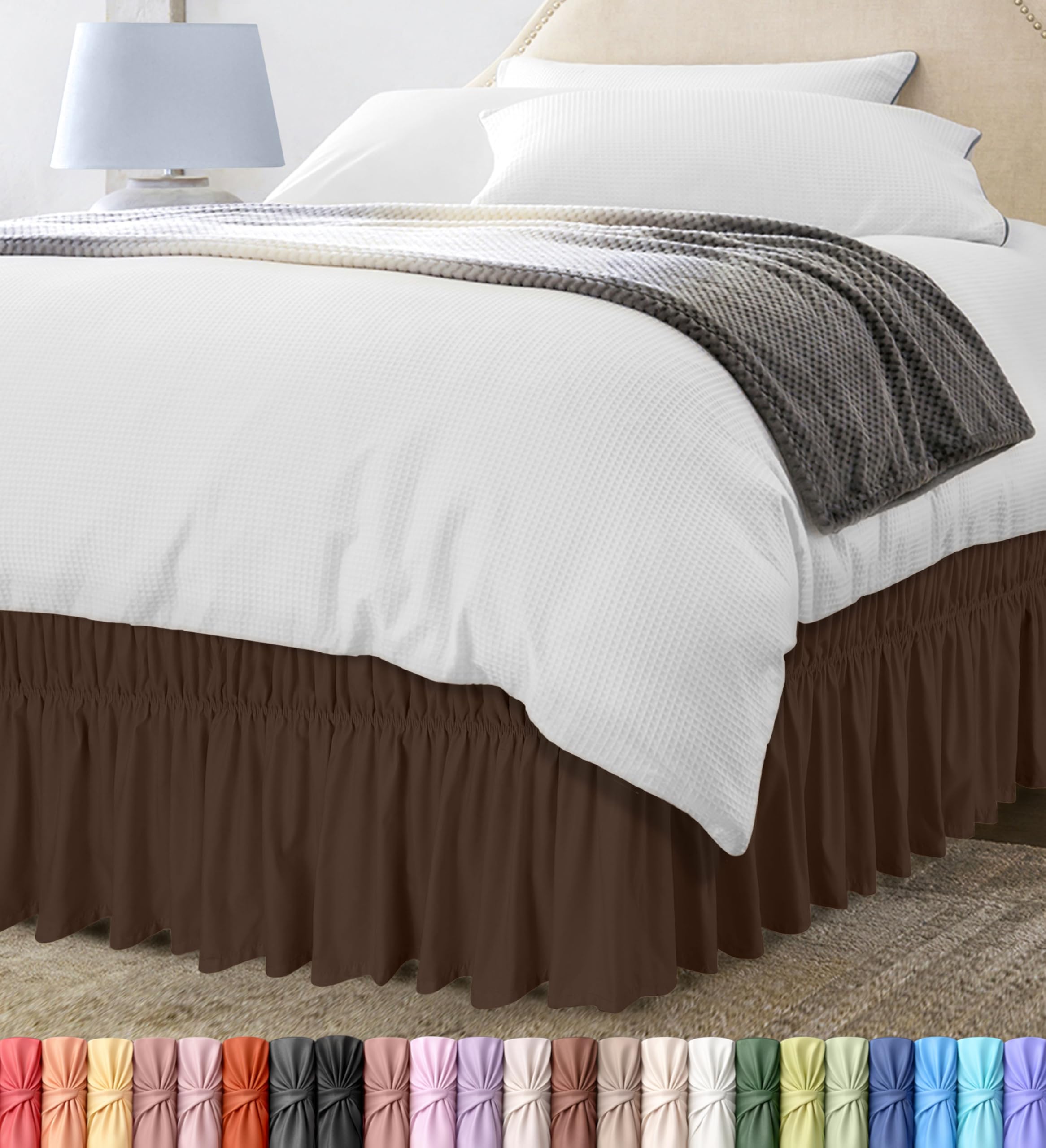 Utopia Bedding Queen Elastic Bed Ruffle - Easy Wrap Around Ruffle - Microfiber Bed Skirt with Adjustable Elastic Belt 16 Inch Tailored Drop - Hotel Quality Bedskirt, Fade Resistant (Queen, Brown) — image 1