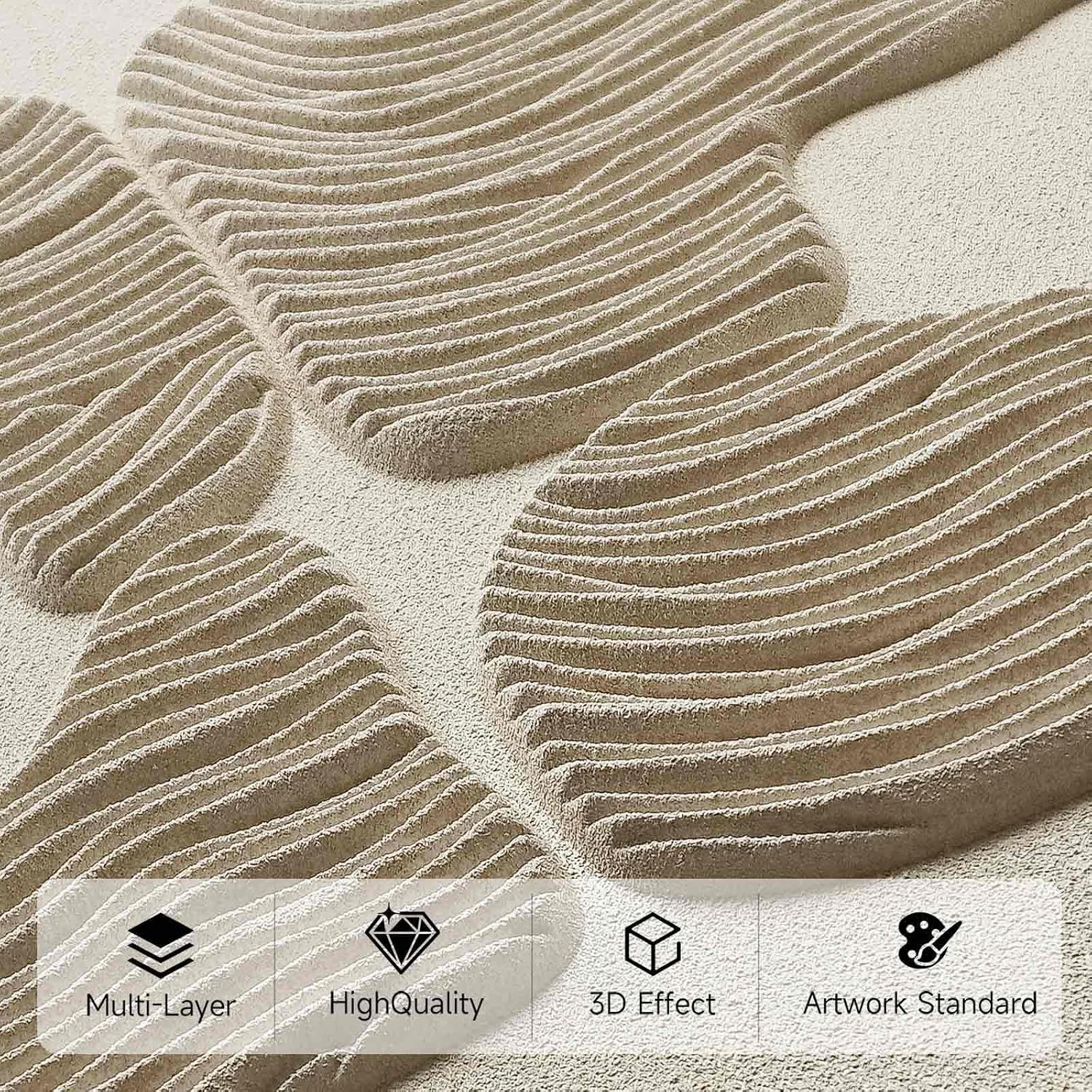 Large 3D Textured Wall Art for Living Room, Set of 3 Wabi Sabi Abstract Sandstone Relief Artwork with Solid Catalpa Wood Frame, Minimalist Triptych Pictures for Hallway Entryway, Sand Beige, 24x36 In