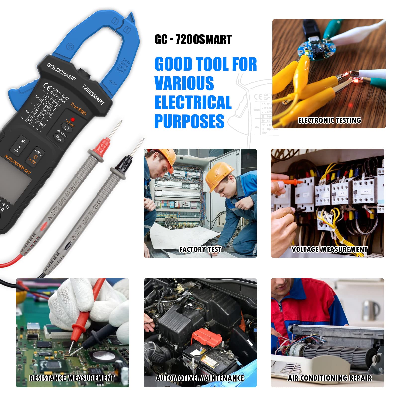 Clamp Meter Multimeter Tester AC/DC 6000 Counts Measures Capacitance, Resistance, Continuity, Diode, TRMS NCV with Auto Range - Image 4