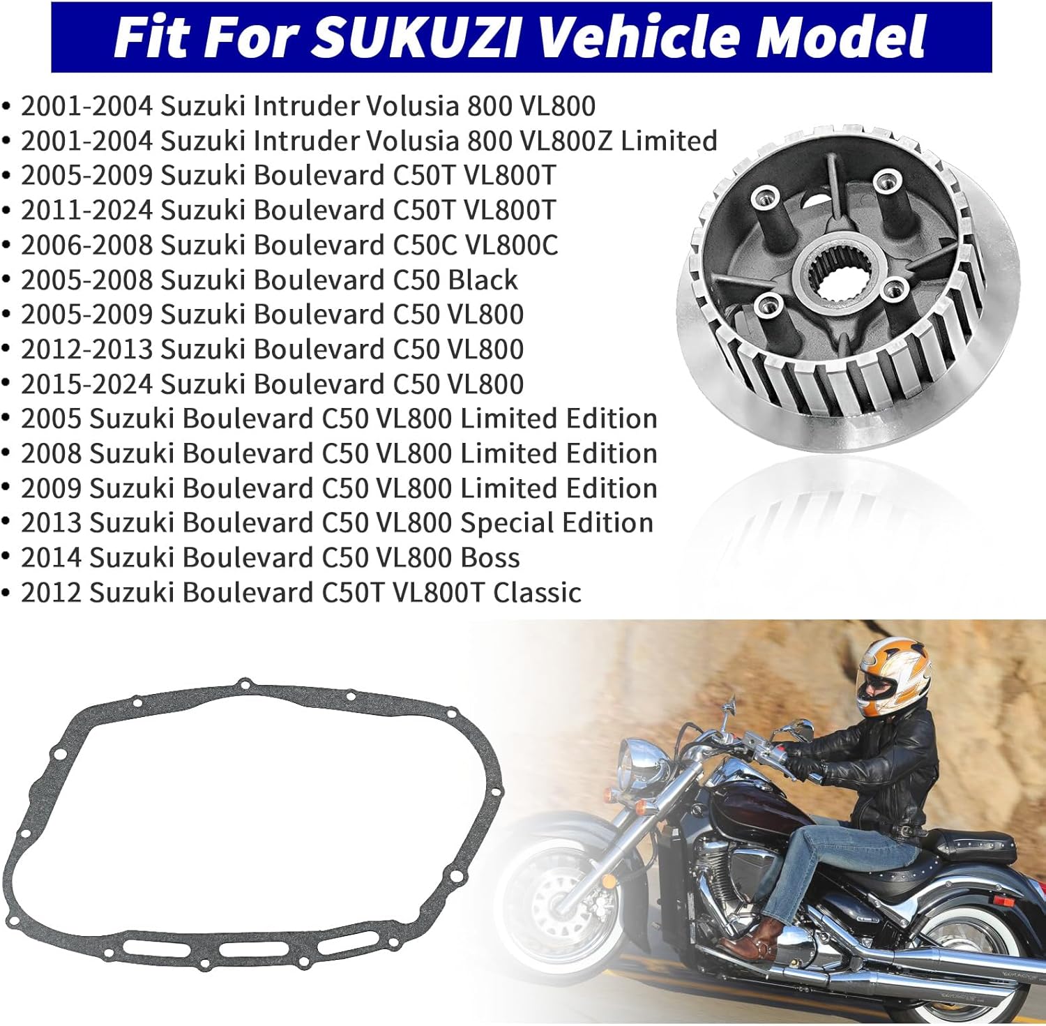 Clutch Kit & Outer Pressure Plate & Center Inner Hub with Oil Filter for Suzuki Boulevard C50 C50T M50 M50B S50 Boss Intruder Volusia 800 VL800 VL800Z Limited VL 2001-2004