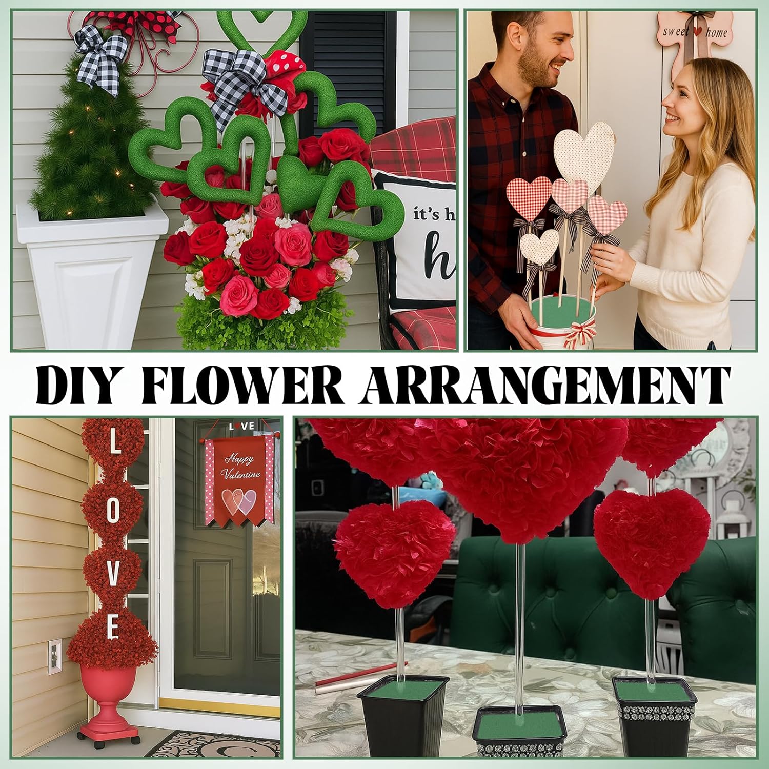 Pangda 6 Pcs Heart Shaped Floral Foam Wet Florist Foam Blocks with 12 Pcs Clear Plant Support Stakes DIY Flower for Wedding Bridal Shower Anniversary Party Table Centerpiece Decoration, 8"x 8" x 1.47"