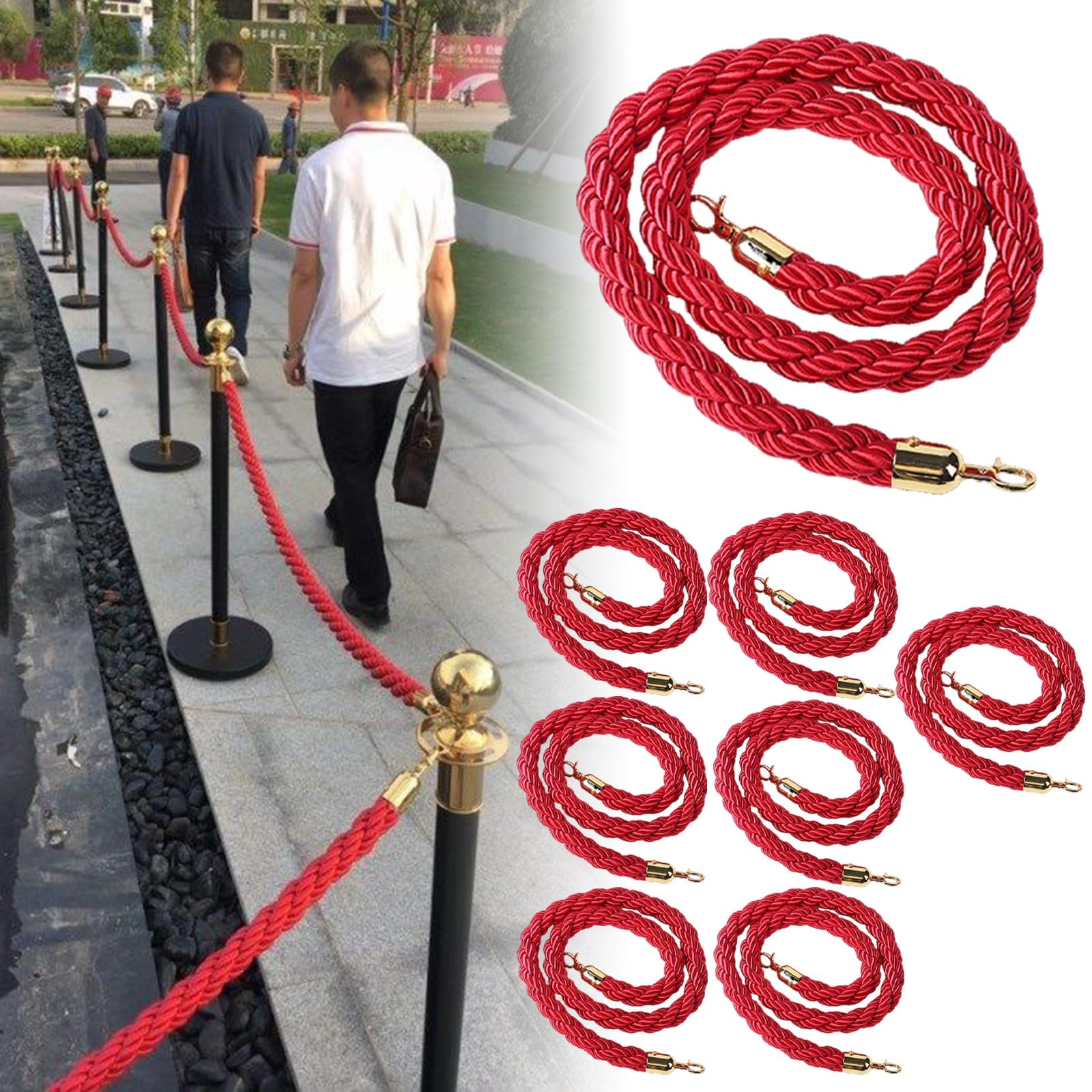 GAROEN Crowd Control Stanchion Posts with Rope for Event Management and Safety (8 Pack 120cm/47 in)
