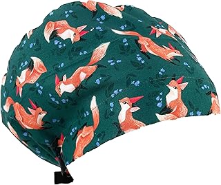 European Style Scrub Cap (Grosgrain Ribbon) - Foxes in Multi. Scrub Hat for Women/Men/Nurses Hats/Dr. Hats