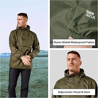 Peter Storm Men’s Packable Cagoule Jacket with Drawcord Hood and Large Zipped Pocket, Waterproof, Breathable & Lightweight Raincoat, Ideal for Festivals, Walking & Hiking