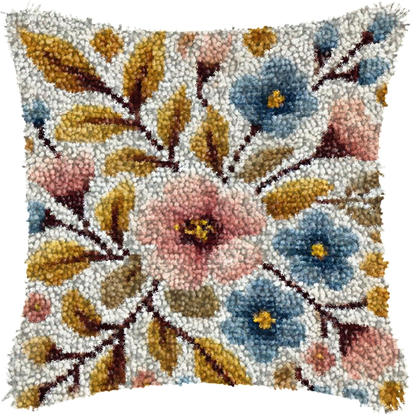 ZFFLYH Latch Hook Kit Plant Flower Leaves DIY Throw Pillow Cover Sofa Cushion Cover Preprinted Canvas Crochet Yarn Kits Needlework Crafts 43x43cm