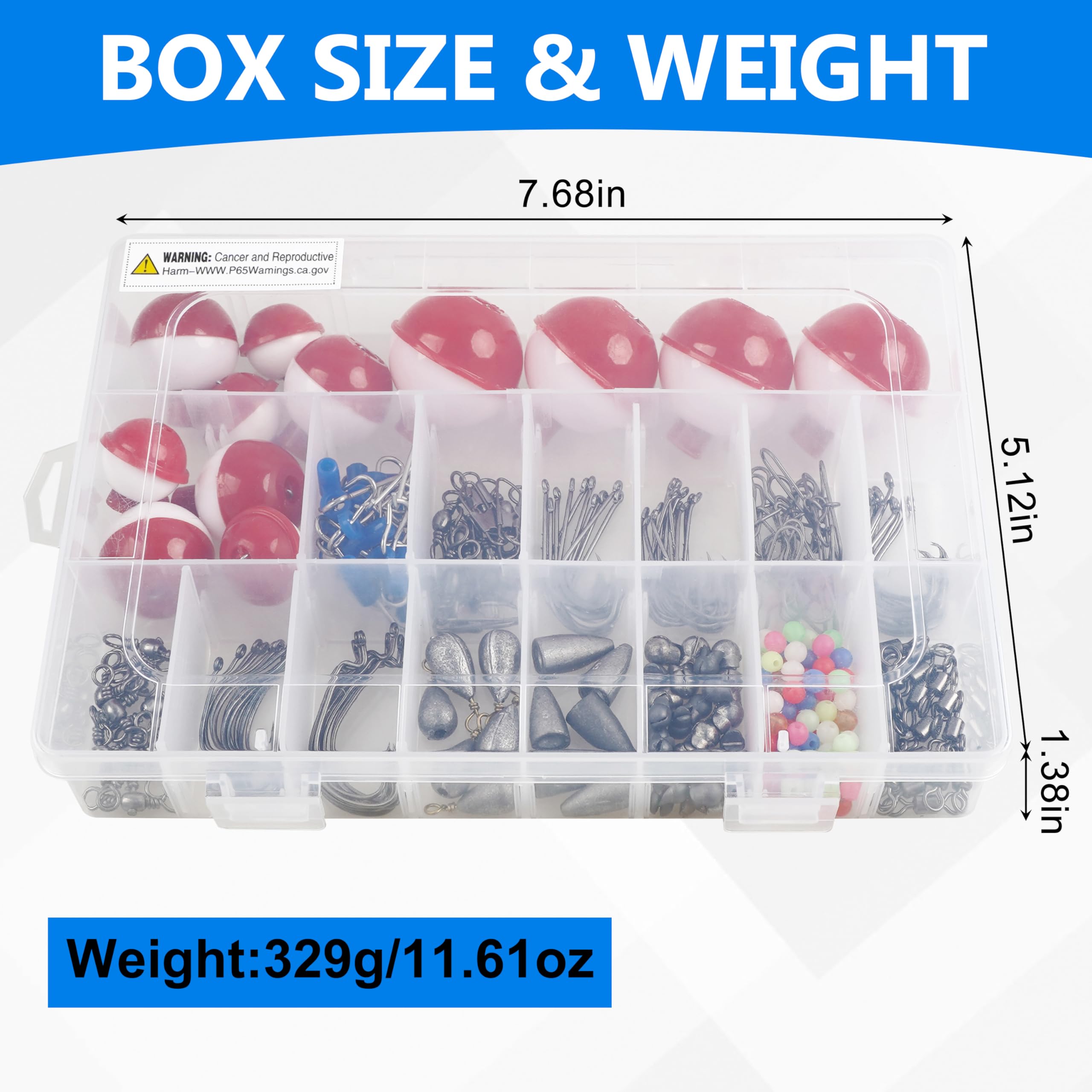 205-Piece Fishing Tackle Kit - Hooks, Bobbers, Sinkers & More For Freshwater Fishing With Live Or Artificial Bait