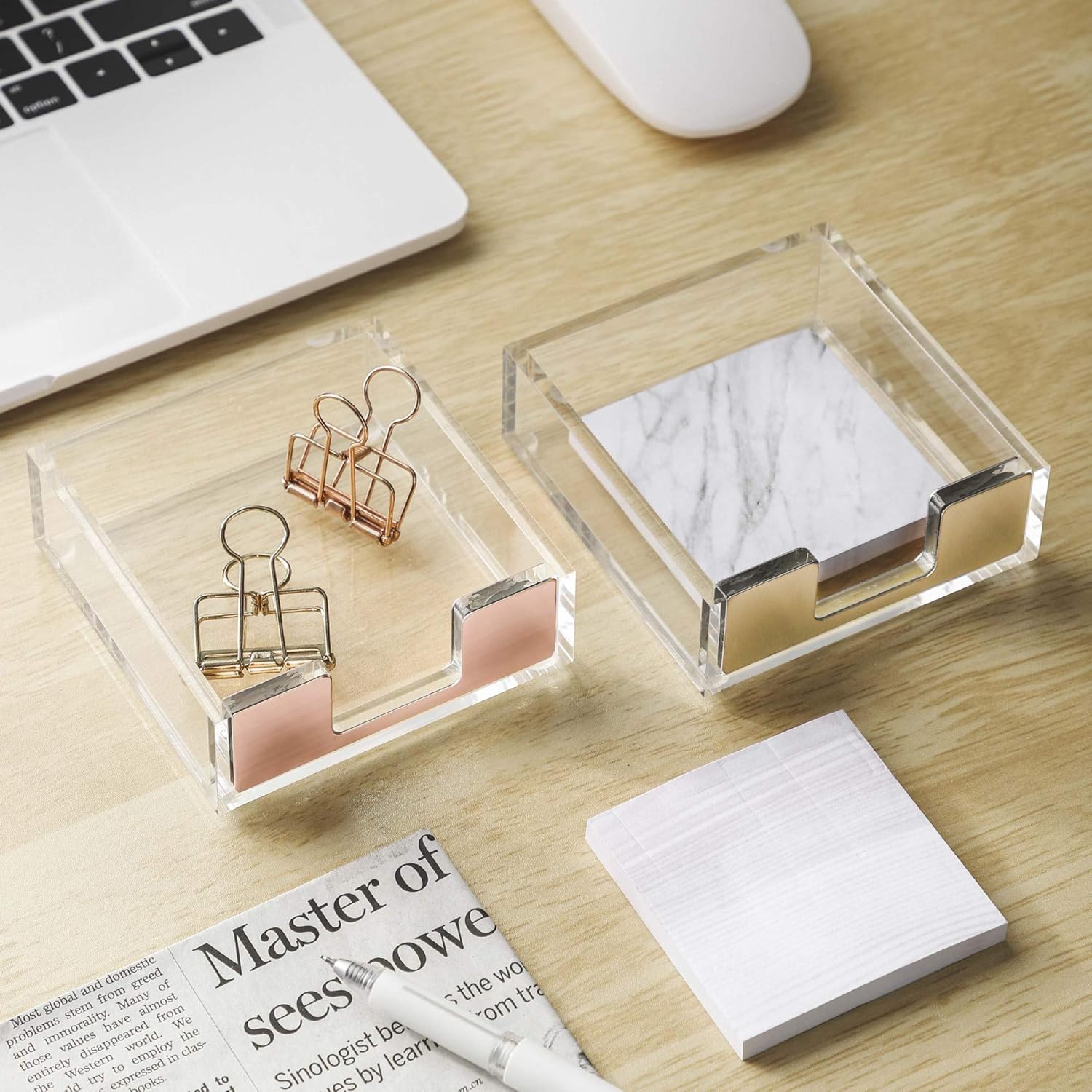 Sticky Note Holder Acrylic Clear Sticky Notes Dispenser Desk Modern Notepad Holder Self Stick Memo Pad Holder with Gold U-Shaped Opening for Office School Home Desk Organization : Office Products