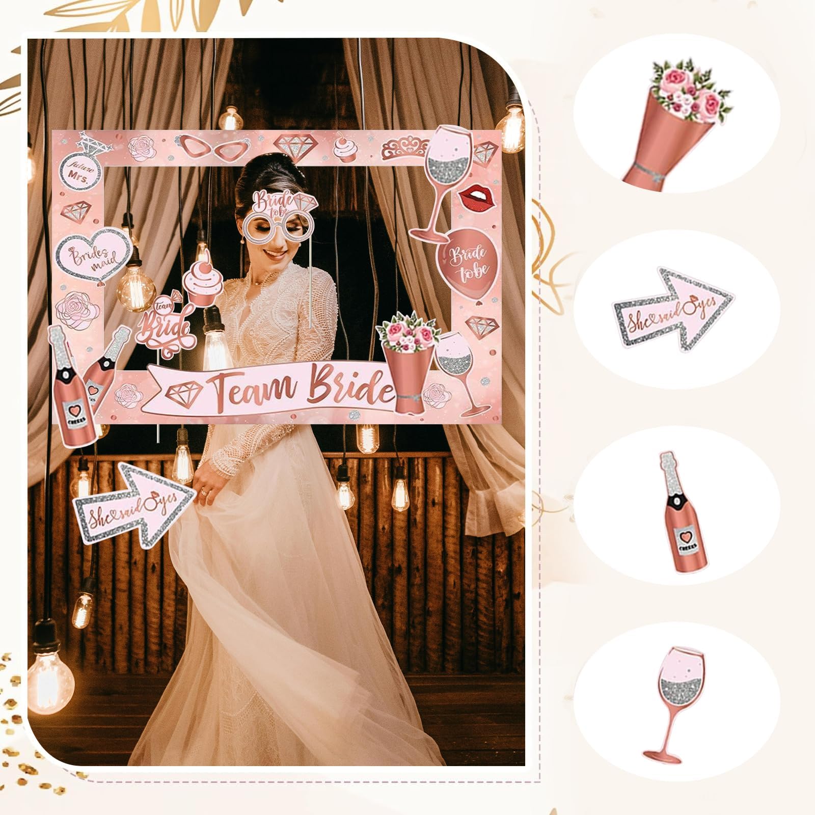 HOWAF 36 Pezzi Accessori Photo Booth Per Matrimonio E Addio Al Nubilato – Tema Botanico Con Cornici E Puntelli Per Selfie