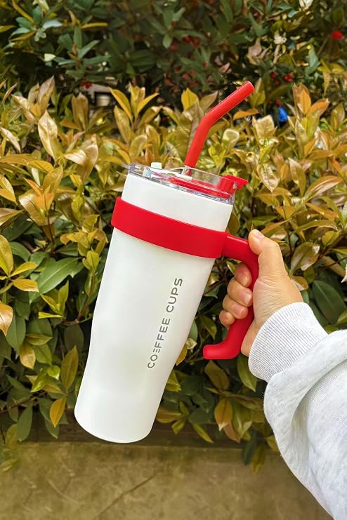 304 L Steel 1.2 L White Straw Camping Picnic Thermos cin909by