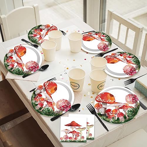 Miniatura 5 de Platos de papel de hongo rojo de 9 pulgadas, vajilla redonda desechable para fiestas, platos de papel para fiestas, suministros para fiestas,