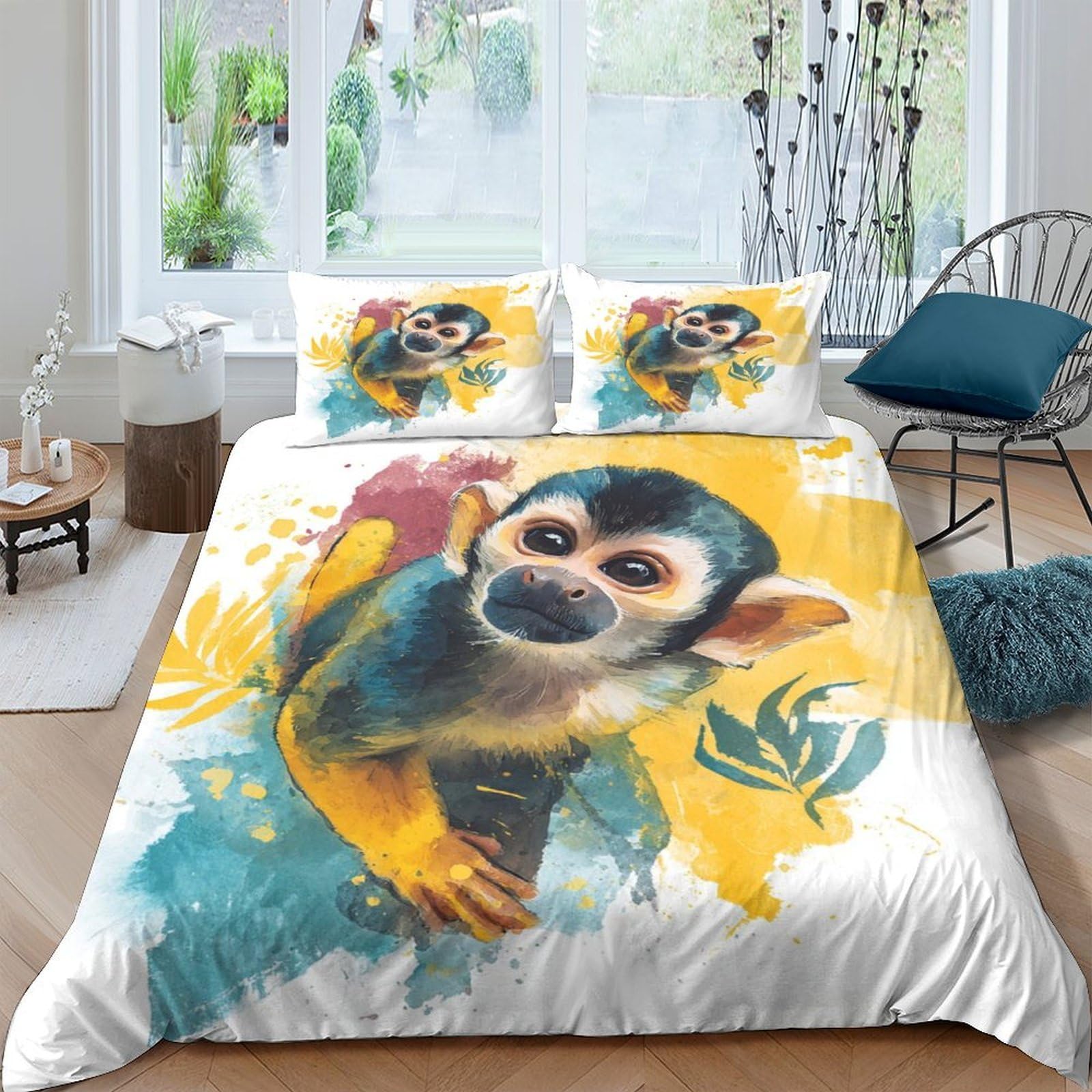 Ctjqhvkz Style-2 3D Printed Monkey Jungle Fitted Sheet Microfiber Soft Anti-Slip Mattress Cover Bedroom Dorm Decor Gift Single（135X200cm）