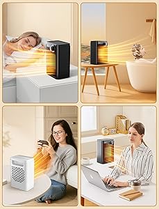 Lerat Electric Space Heater, Small Heater for Indoor Use, 1200W PTC Fast Heating Portable Heater, Overheat & Tip-Over Protection, Heating & Fan Modes for Bedroom, Office, Camping, Black