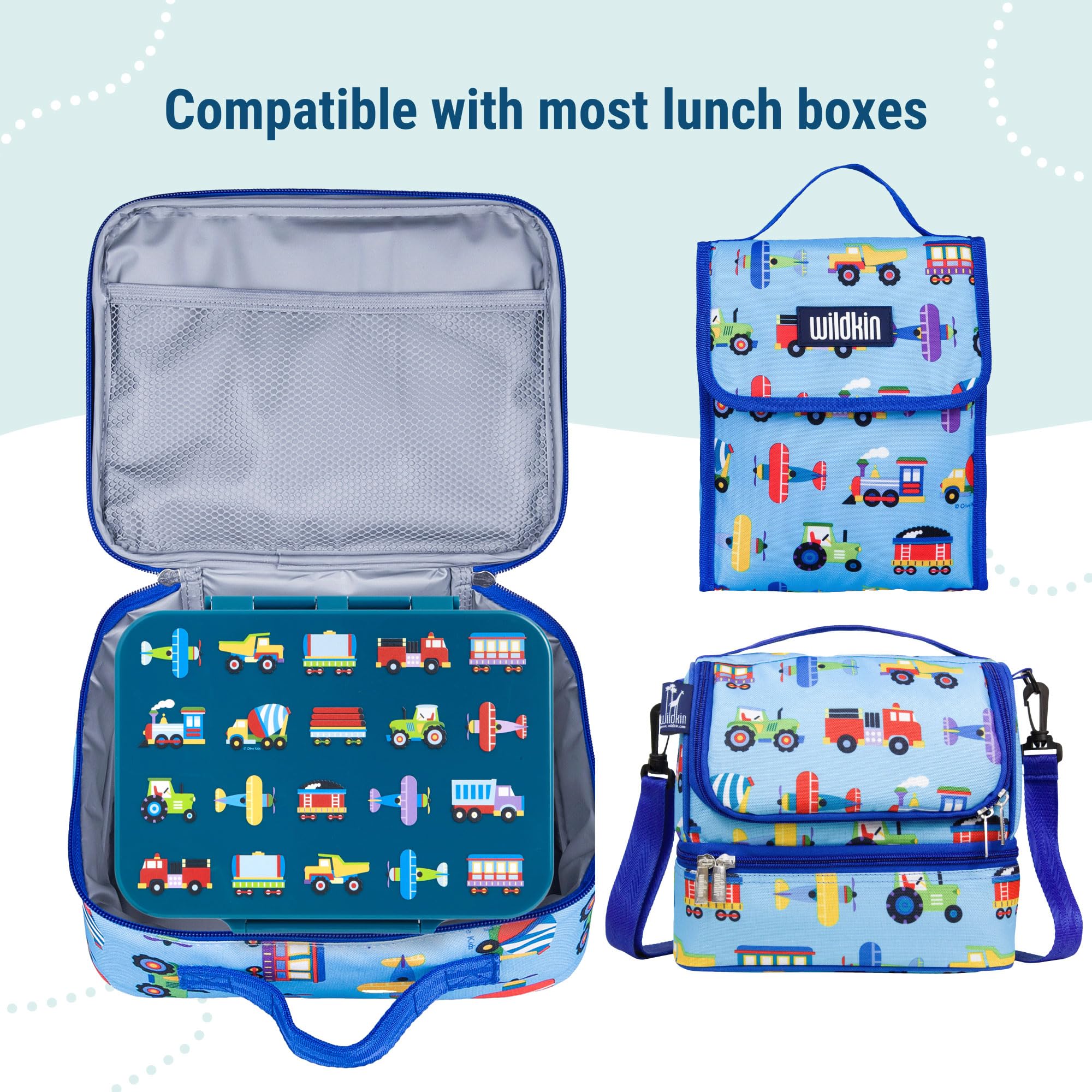 Wildkin Kids Insulated Clip-in Lunch Box for Boys & Girls, BPA-Free, Clips in to Pack-it-all Backpack (Jurassic Dinosaurs Blue