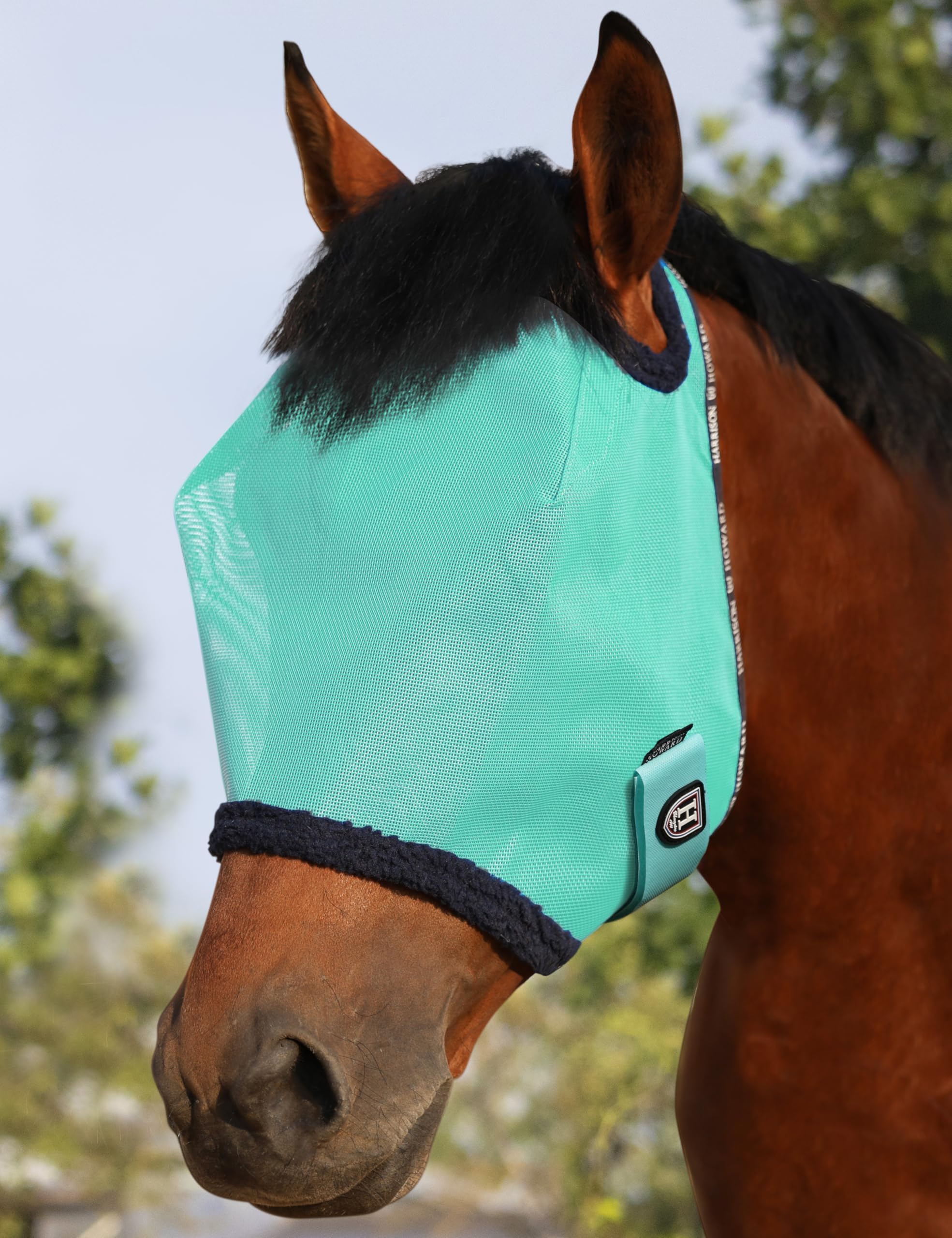 Harrison Howard All Round Mesh Horse Fly Mask UV Protective with Fleece Padded Edging Mint M โ image 1