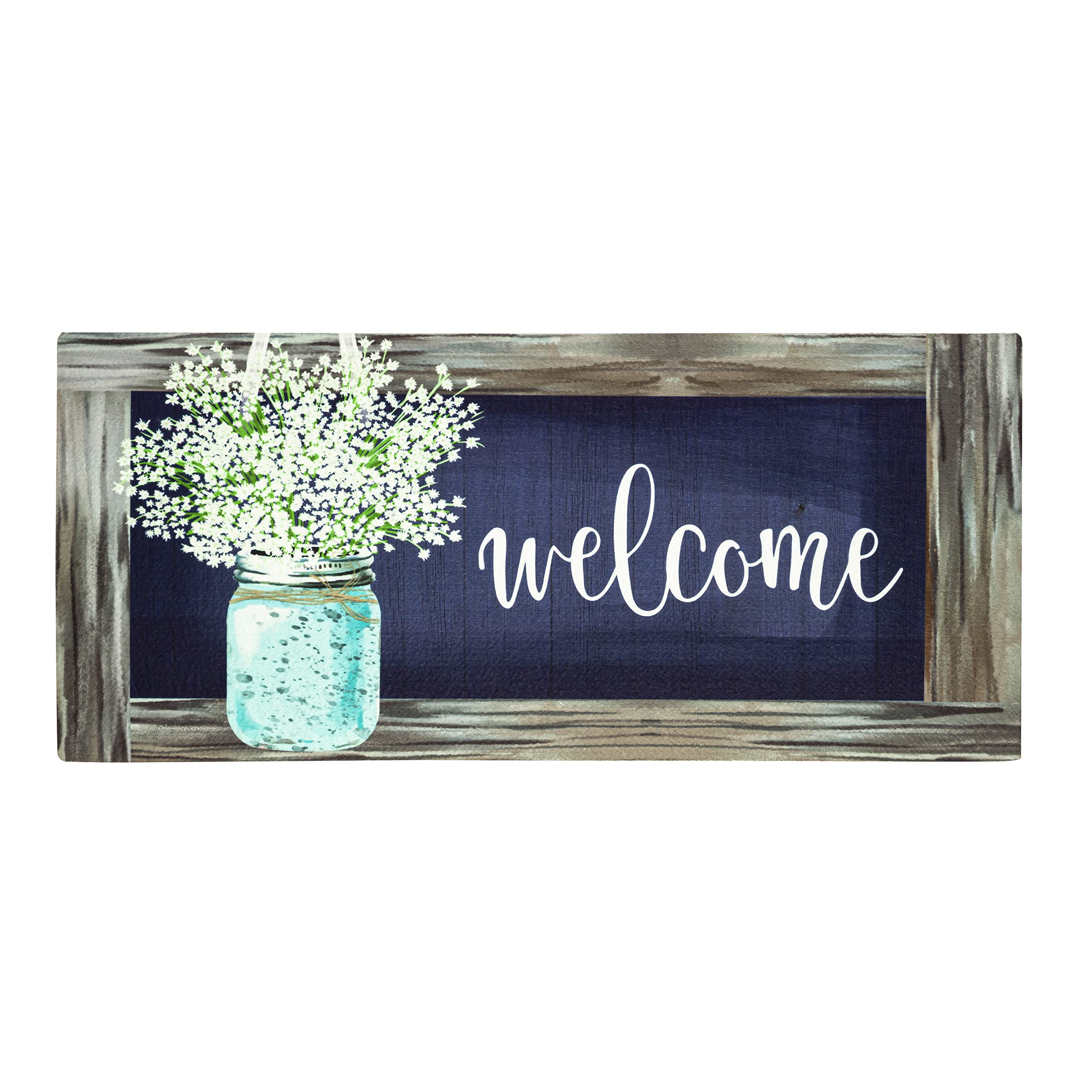 Evergreen Sassafras Hanging Mason Jar Interchangeable Entrance Doormat | Indoor and Outdoor | 22-inches x 10-inches | Non-Slip Backing | All-Season | Low Profile | Home Décor