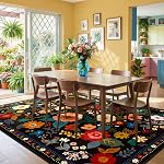 RELEANY Floral Area Rug 5x7 Boho Washable Rugs for Living Room Soft Print Flower Non Slip Low Pile Indoor Carpet for Bedroom Kitchen Room Farmhouse Home Decor Doormat-Black
