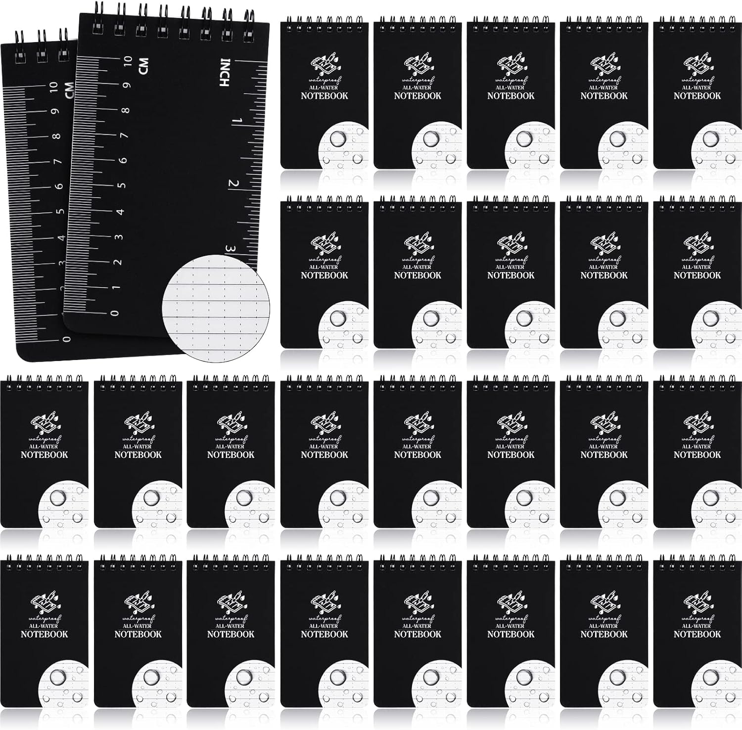 36 Pcs Waterproof Notebook All Weather Police Notepad Black
