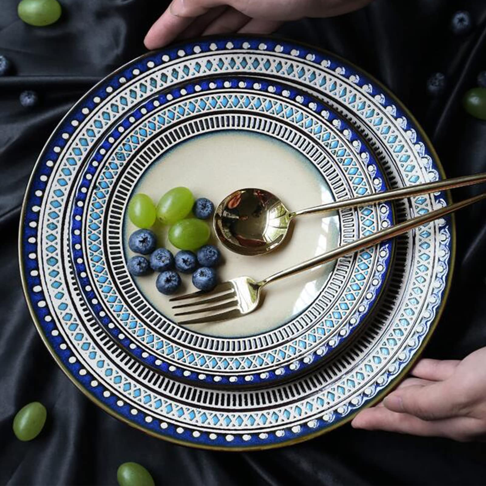 Porcelana zastawa stołowa, kompletny zestaw obiadowy z talerzami obiadowymi, talerzem deserowym, miskami na płatki śniadaniowymi i filiżankami 400 ml, zmywarką i do kuchenki mikrofalowej, 8
