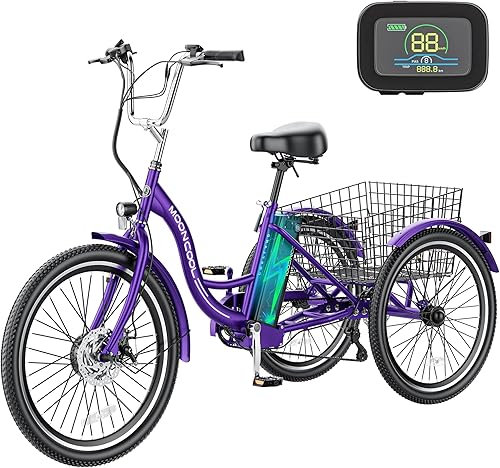 ABORON Triciclos eléctricos de 24 pulgadas y 26 pulgadas, batería de litio de 36 V, 10 Ah y 350 W, certificado UL, E-Trike de 7 velocidades para