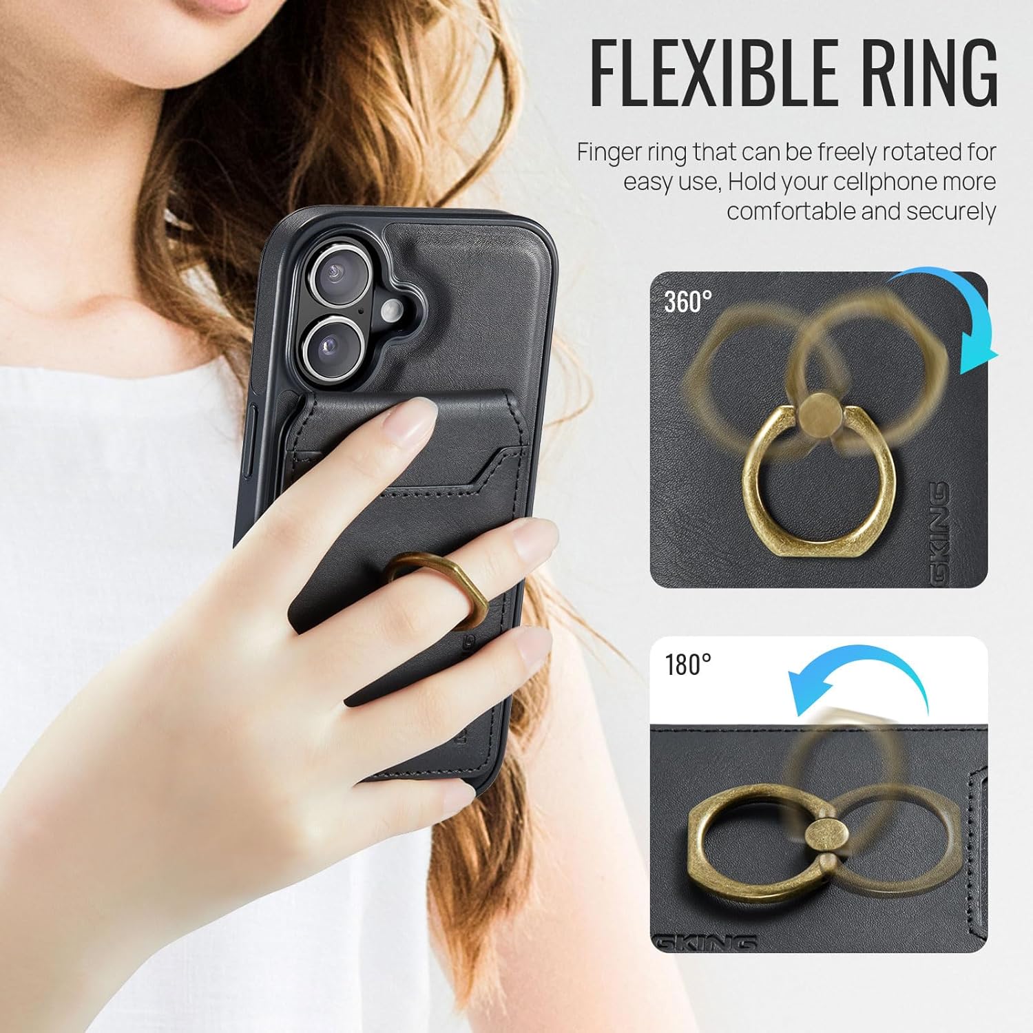 SZHAIYU 2 in 1 Detachable Magnetic Phone Cases Compatible with iPhone 17 Case with Card Holder Ring, Compatible with Magsafe Wallet, Leather 6.3'' RFID Blocking (Black, iPhone 17)