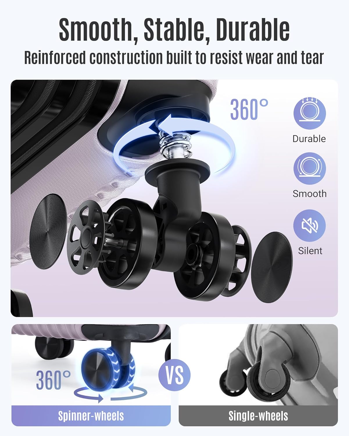 LIGHT FLIGHT Carry On Luggage 22x14x9 Airline Approved, Durable Hard Shell Carry On Suitcases with Wheels, Expandable Hardside Lightweight Travel Luggage with TSA Lock 20 Inch Carry on, Rose Purple - Image 4