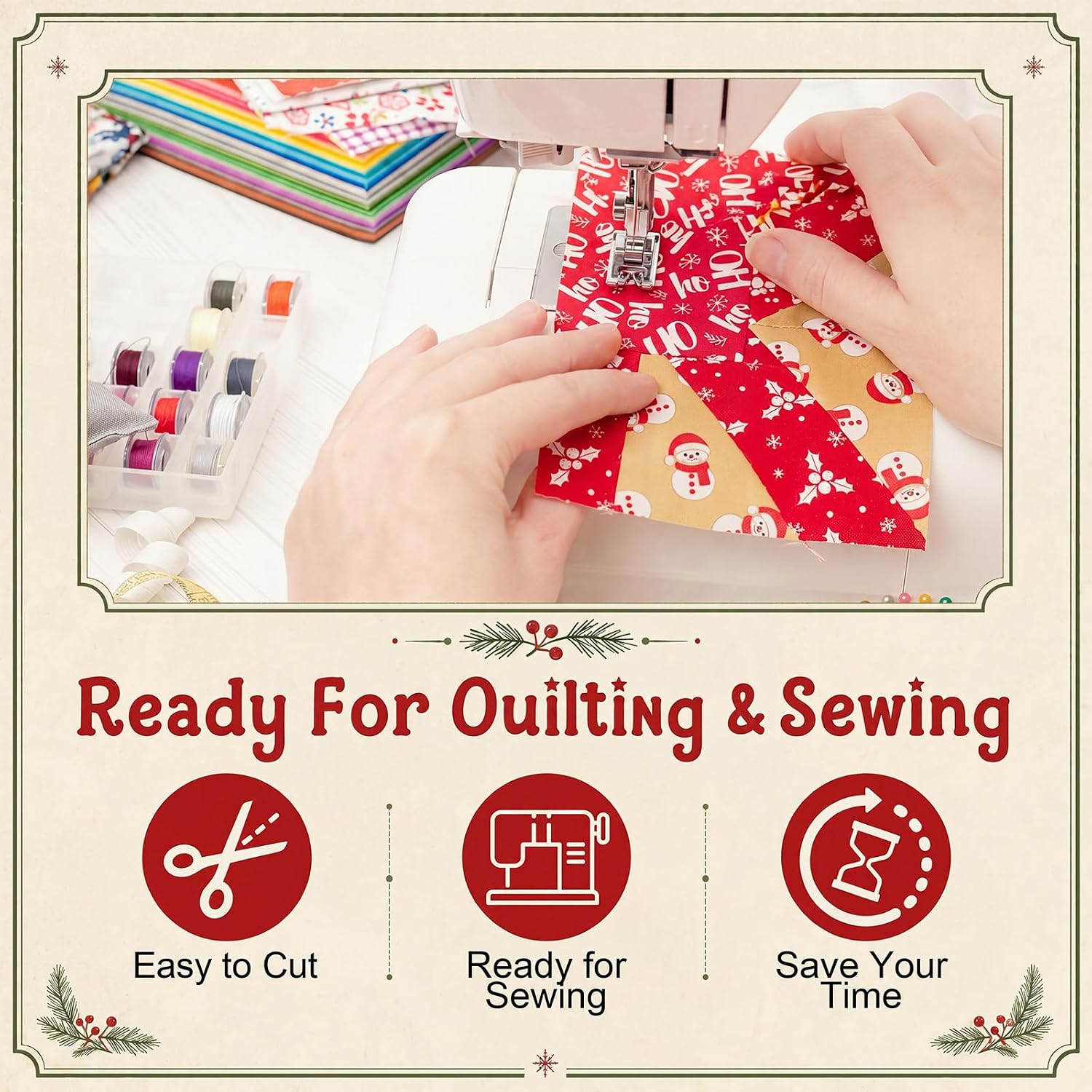 Ganeen 60 Pcs Christmas Jelly Fabric Cotton Quilting Strips Roll image 5