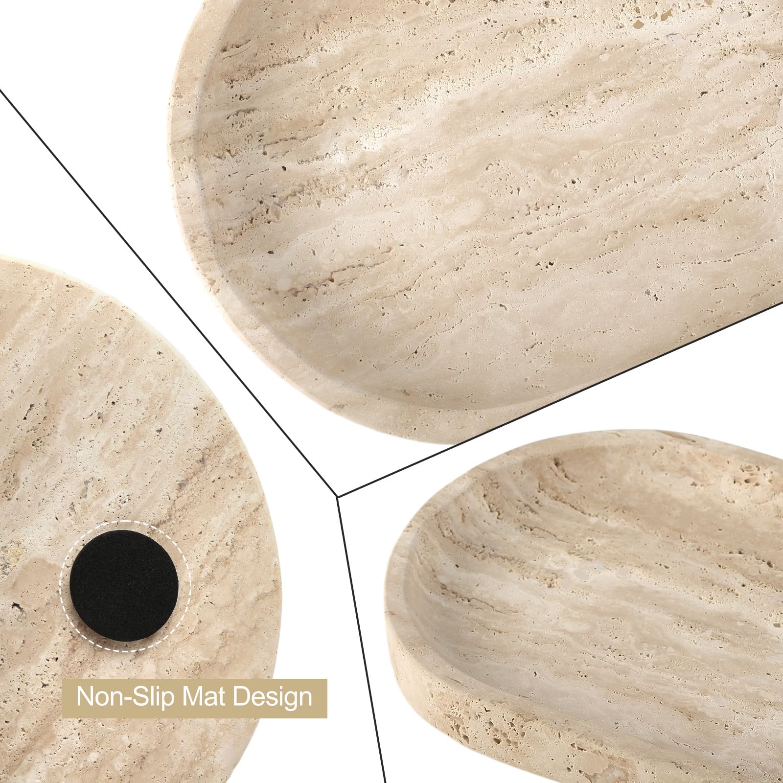 Koville Plateau en marbre naturel pour comptoir de salle de bain, 25,4 x 12,7 cm, plateau de rangement en marbre travertin pour parfum, cosmétiques, bijoux, plateau de coiffeuse en pierre pour la