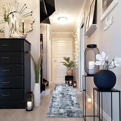 Miniatura 8 de Alfombra de pasillo de 2 pies 6 x 8 pies, lavable, bohemia, suave, patrón abstracto, antideslizante, de lana sintética, alfombra vintage para