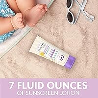 Vista 6 de Aveeno Baby Loción de protección solar mineral de óxido de zinc para pieles sensibles, amplio espectro SPF 50, sin desgarros, sudor y agua, sin