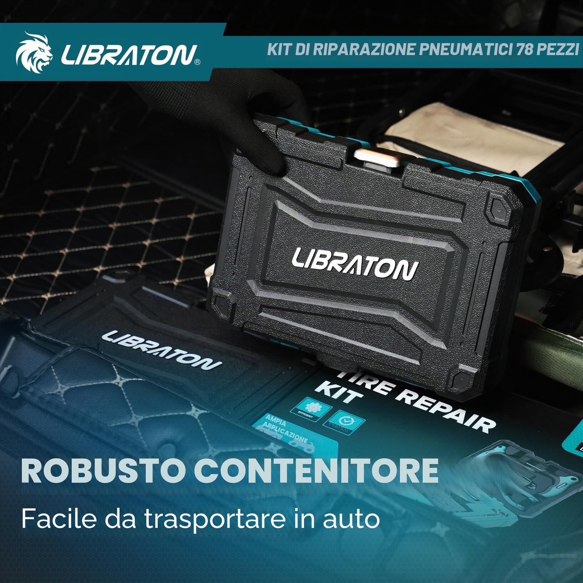 Libraton kit Riparazione Pneumatici Auto, Kit Riparazione Gomme Professionale e Robusto per Fori e Puncture, Kit Tozze per Pneumatici Tubeless per Auto, Moto, ATV, SUV, Camion, Trattore, Rimorchio