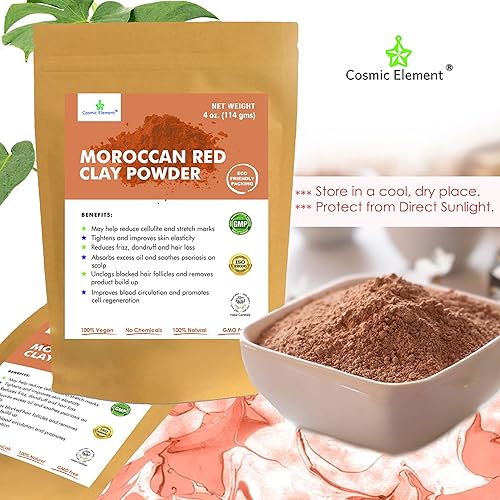 Miniatura 6 de Cosmic Element Polvo de arcilla roja marroquí – Polvo de arcilla roja para la piel | Adecuado para cara, envolturas corporales y cuidado del cabello