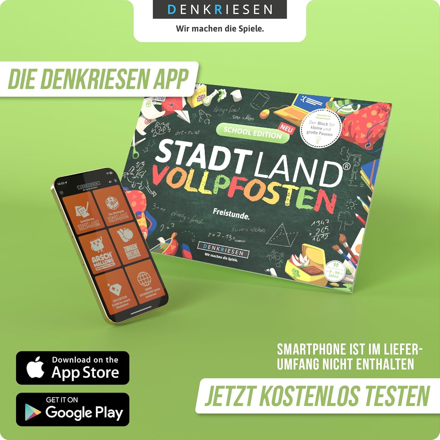 DENKRIESEN - Stadt Land Vollpfosten® - School Edition | DIN A4 Game Pad | From 9 Years | City Country River | Family Game | Funny Block Game for the Whole Family | Perfect for School Time