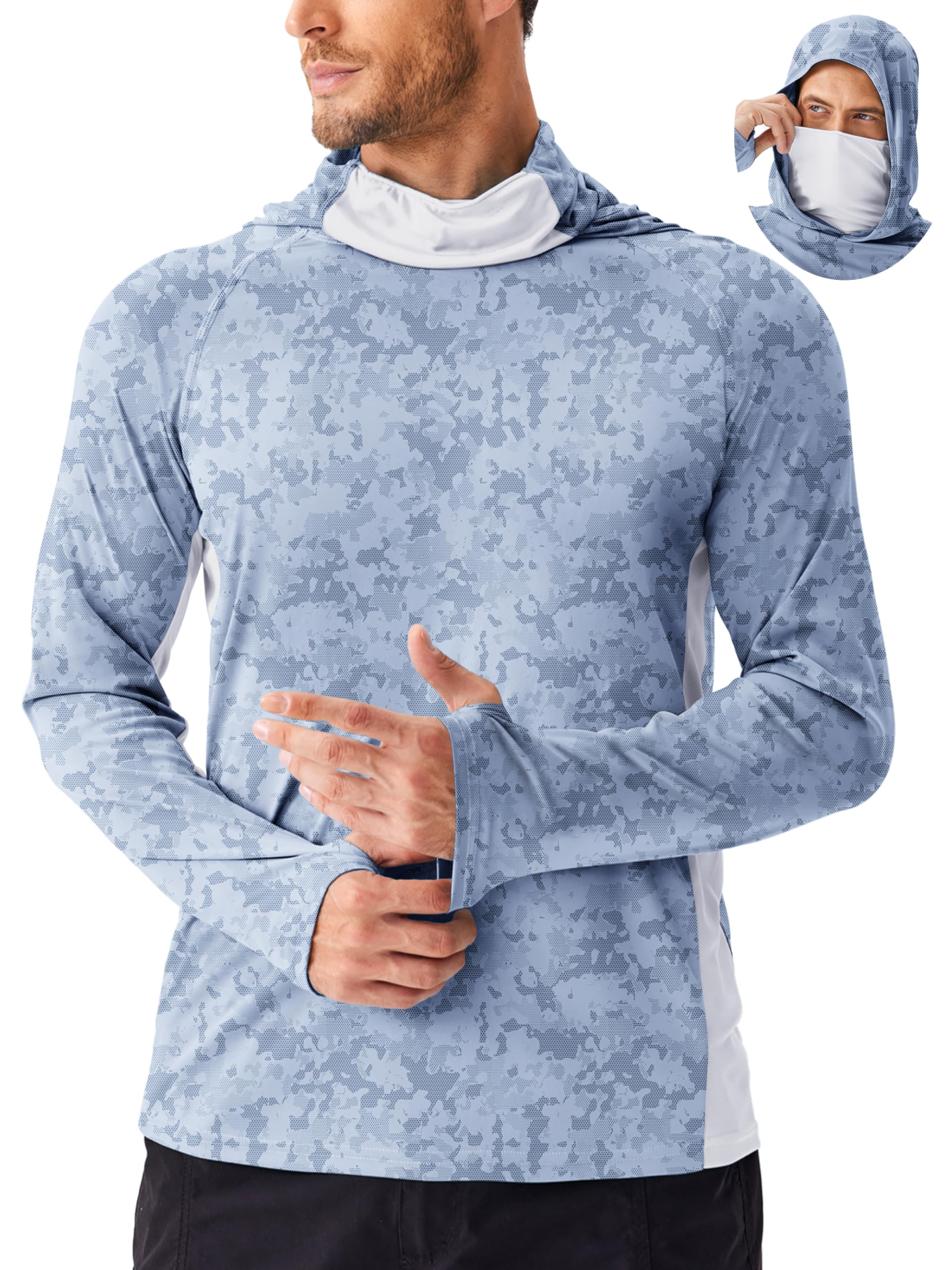 PINSPARK UPF 50+ Sun Hoodie Long Sleeve Fishing Shirts for Men with Mask