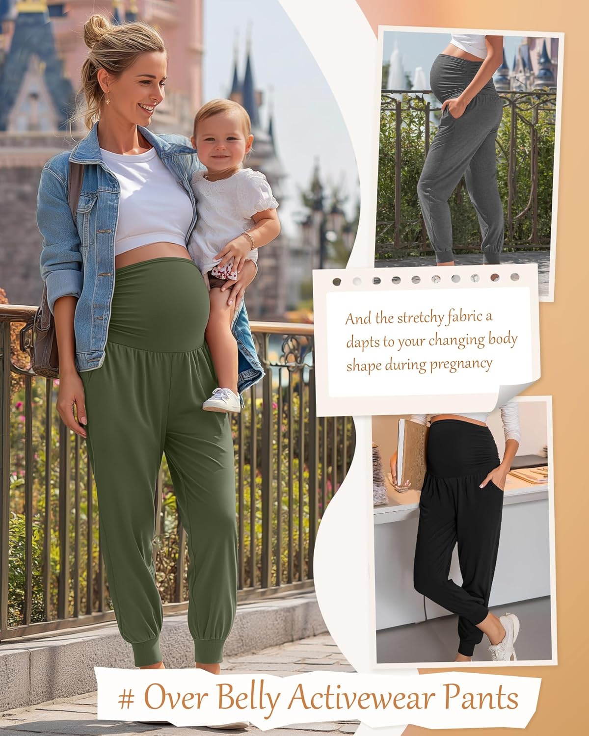 Neer 3 Pack Women's Maternity Joggers Over Belly Sweatpants Stretchy Pregnancy Lounge Pants with Pockets Winter - Image 5