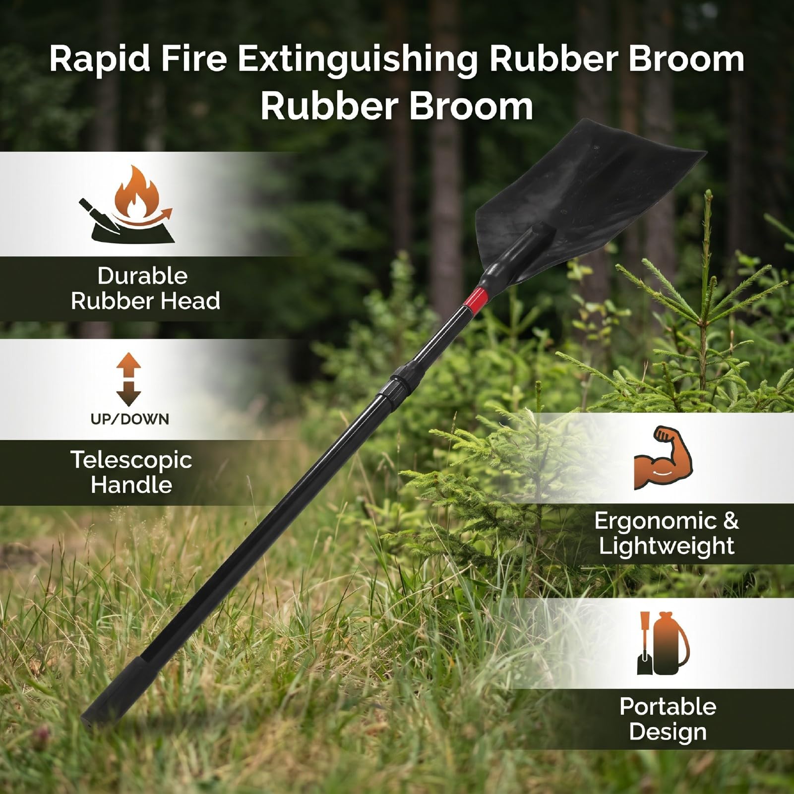 Fafeicy Trapeador Extintor de Incendios Escoba de Goma Telescópica de 1, con Bolsa de Almacenamiento, Herramienta Portátil de Extinción de Incendios Forestales para Pastizales y Bosques